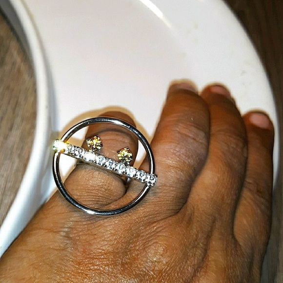 JOOMI LIM NEW RHINESTONES RHOD. SILVER PLATED RING - Picture 1 of 5